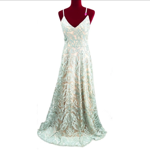 Macy's Dresses & Skirts - Speechless Mint Green and Biege Strap Gown, Size:11